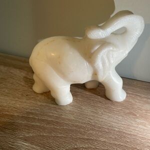 Carved Stone Elephant Figurine – Marble/Alabaster – Good Luck Decor